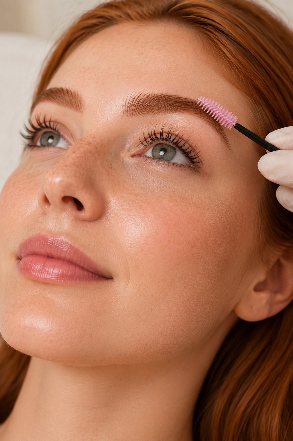 Lifted, curled lashes framing the eye